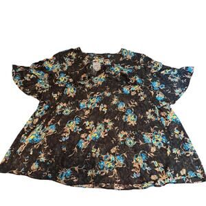 NWT Lane Bryant plus size 28 women's black sheer lace top blouse flutter sleeve